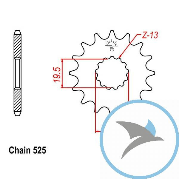 Ritzel 16Z Teilung 525 feinverzahnt Innendurchmesser 19.5/22 - JTF433.16