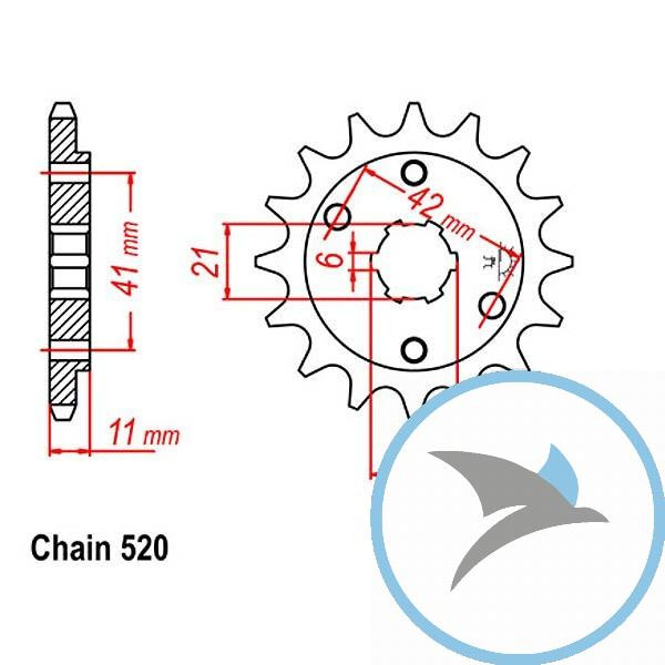 Ritzel 14Z Teilung 520 grobverzahnt 6 Innendurchmesser 21/25 - JTF283.14