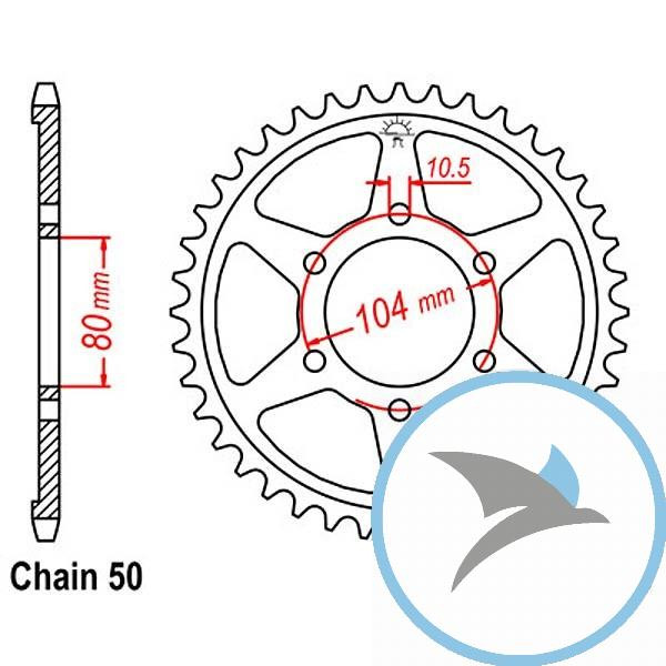 Kettenrad 42Z Teilung 530 Innendurchmesser 080 Lochkreis 104 - JTR488.42