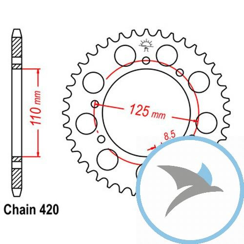 Kettenrad 50Z Teilung 420 Innendurchmesser 110 Lochkreis 125 - JTR799.50