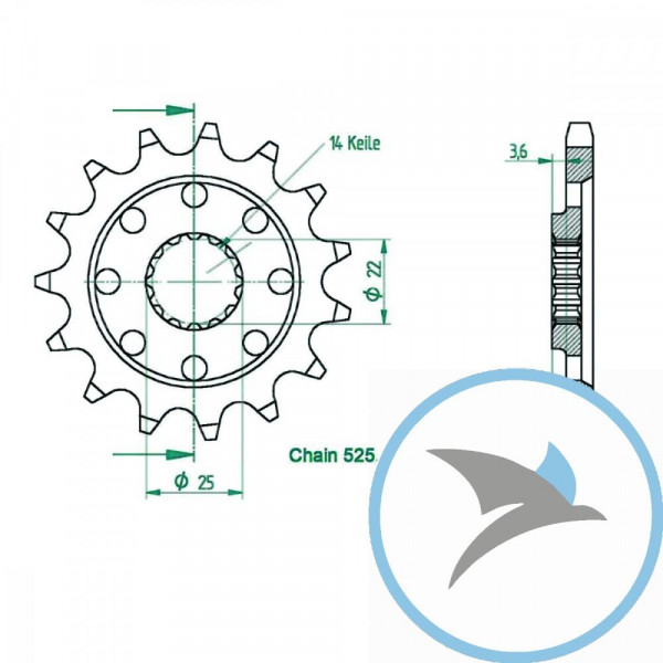 Racing-Ritzel 14Z Teilung 525
