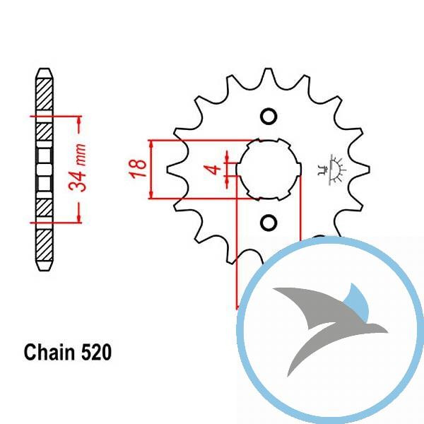 Ritzel 13Z Teilung 520 grobverzahnt 4 Innendurchmesser 18/20 - JTF328.13