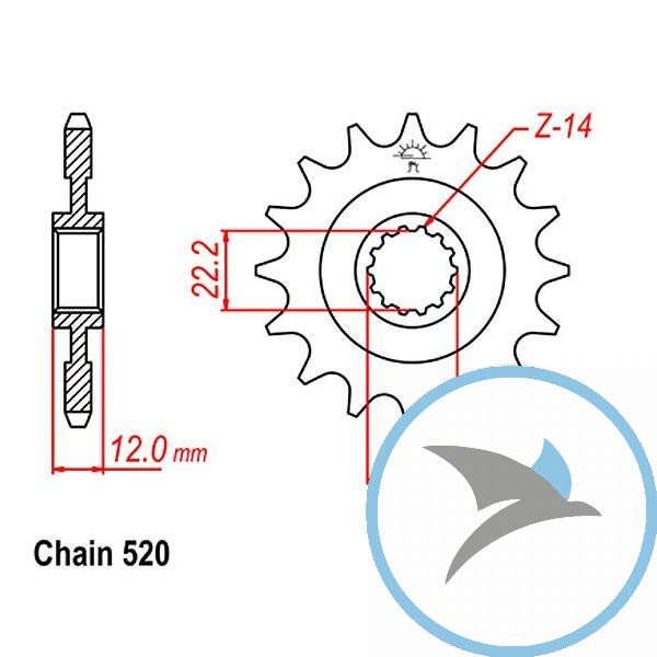 Ritzel 12Z Teilung 520 feinverzahnt Innendurchmesser 22/25 - JTF715.12