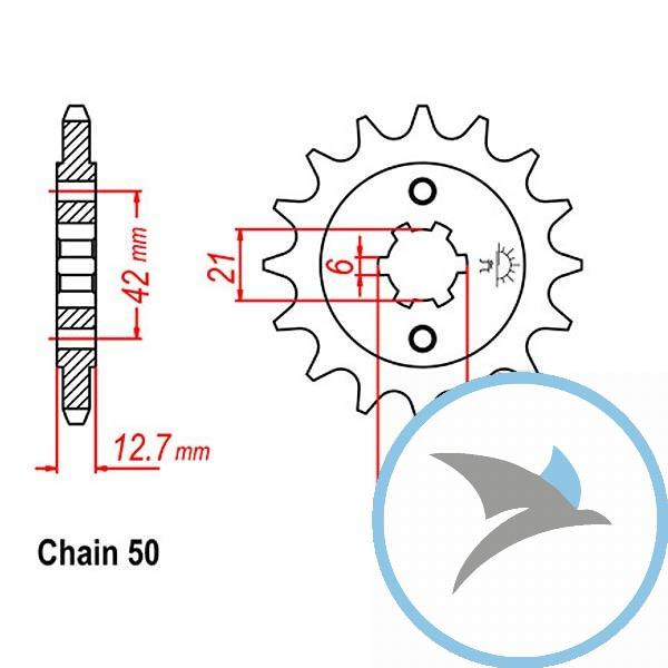 Ritzel 18Z Teilung 530 grobverzahnt 6 Innendurchmesser 21/25 - JTF288.18