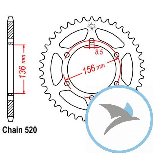 Kettenrad 46Z Teilung 520Innendurchmesser 136 Lochkreis 156 - JTR817.46