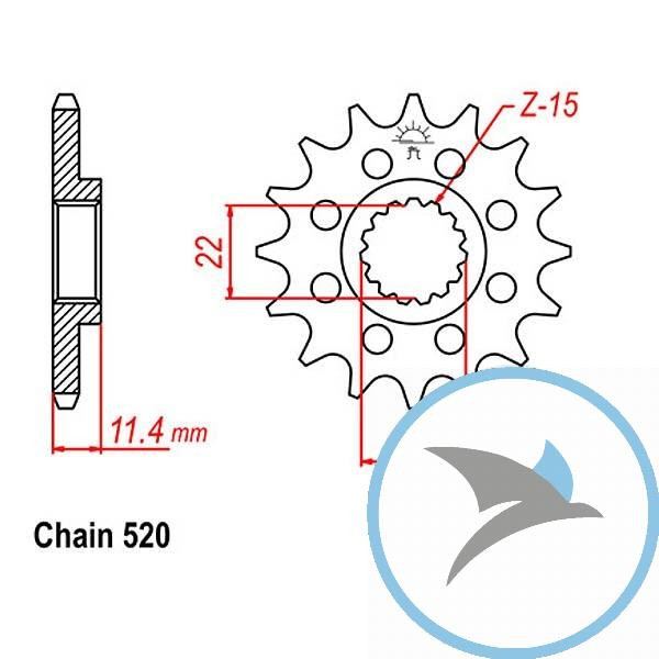 Racing-Ritzel 16Z Teilung 520 feinverzahnt Innendurchmesser 22/25 - JTF1902.16