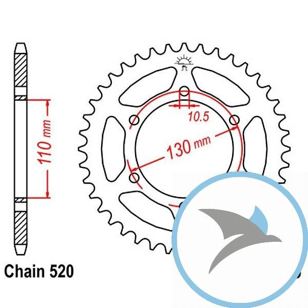 Kettenrad 47Z Teilung 520 Innendurchmesser 110 Lochkreis 130 - JTR486.47