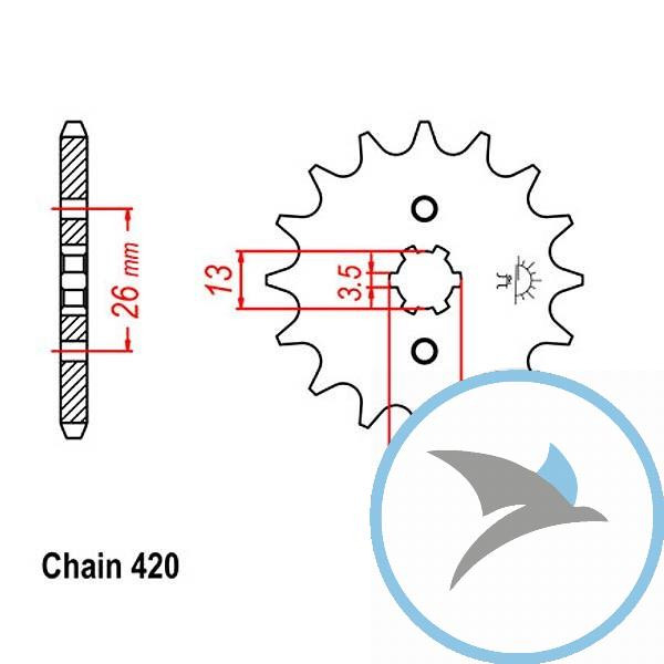 Ritzel 15Z Teilung 420 grobverzahnt 3.5 Innendurchmesser 13/16 - JTF563.15