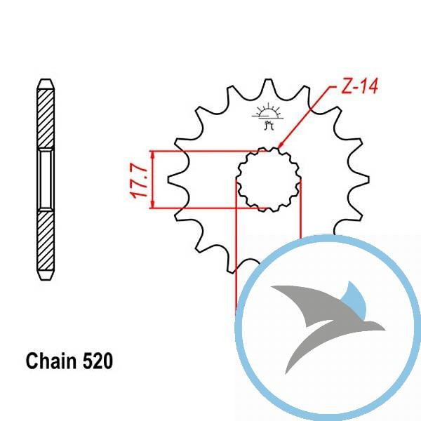 Ritzel 12Z Teilung 520 feinverzahnt Innendurchmesser 17.7/20 - JTF564.12