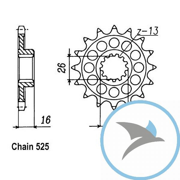 Ritzel 15Z Teilung 525 feinverzahnt Innendurchmesser 26/30 - JTF313.15