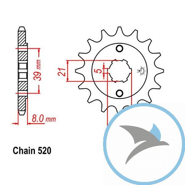 Ritzel 15Z Teilung 520grobverzahnt 5 Innendurchmesser 21/25
