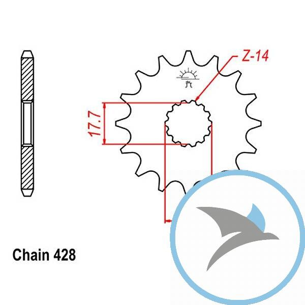 Ritzel 16Z Teilung 428 feinverzahnt Innendurchmesser 17.7/20 - JTF558.16