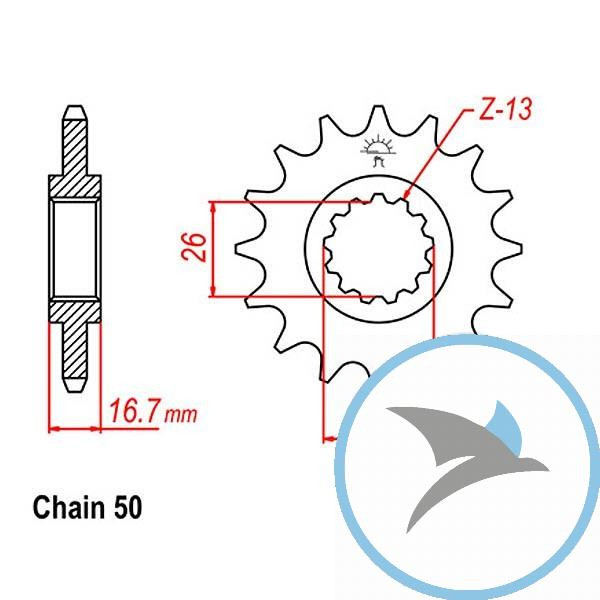 Ritzel 14Z Teilung 530 feinverzahnt Innendurchmesser 26/30 - JTF333.14