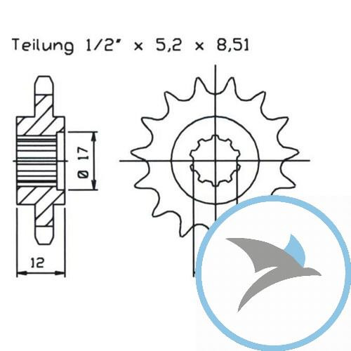 Ritzel 14Z Teilung 420 feinverzahnt Innendurchmesser 14/16.5