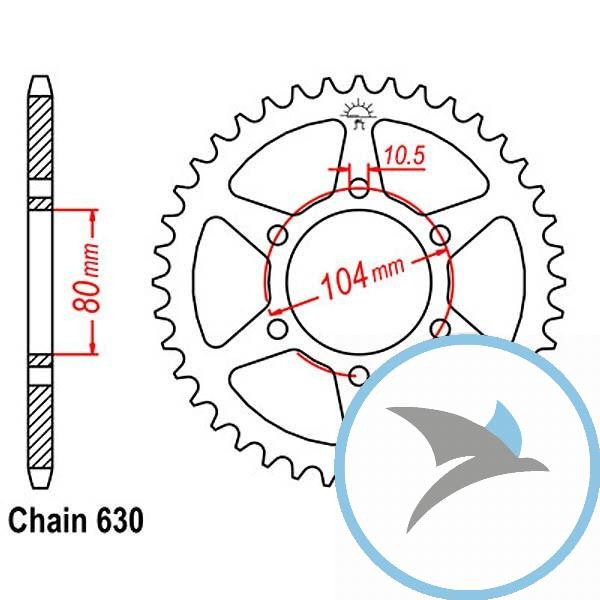 Kettenrad 41Z Teilung 630 Innendurchmesser 080 Lochkreis 104 - JTR501.41