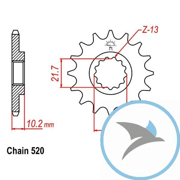 Ritzel 13Z Teilung 520 feinverzahnt Innendurchmesser 22/25 - JTF1503.13
