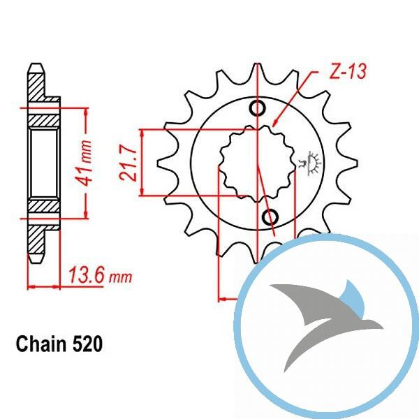Ritzel 14Z Teilung 520 feinverzahnt Innendurchmesser 22/25 - JTF1307.14