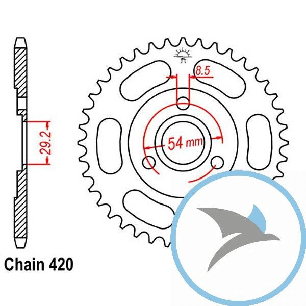 Kettenrad 37Z Teilung 420 Innendurchmesser 29.2 Lochkreis 054 - JTR255.37