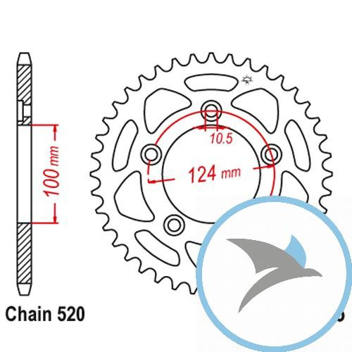 Kettenrad 46Z Teilung 520 Innendurchmesser 100 Lochkreis 124 - JTR746.46