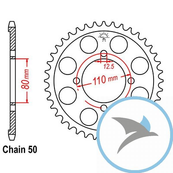 Kettenrad 40Z Teilung 530 Innendurchmesser 080 Lochkreis 110 - JTR284.40