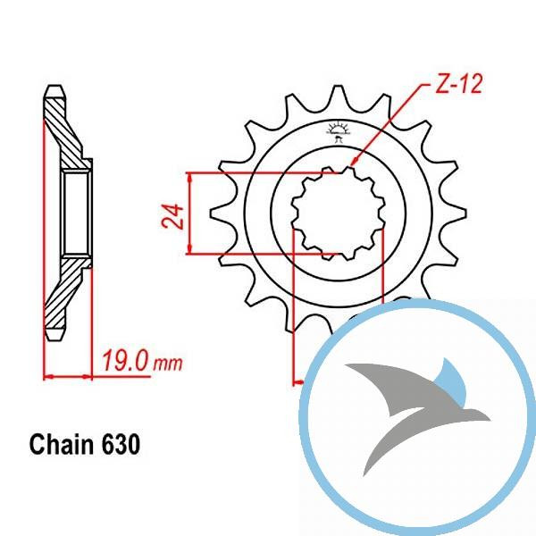 Ritzel 15Z Teilung 630 feinverzahnt Innendurchmesser 24/28.5 - JTF526.15