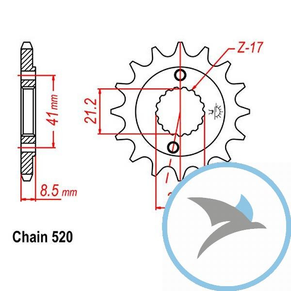 Ritzel 15Z Teilung 520 feinverzahnt Innendurchmesser 21/23 - JTF1322.15