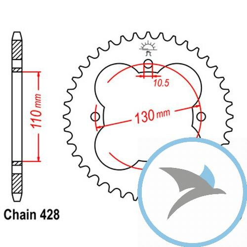 Kettenrad 50Z Teilung 428Innendurchmesser 110 Lochkreis 130 - JTR1355.50