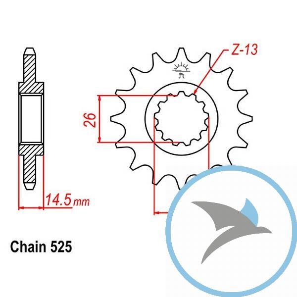 Ritzel 14Z Teilung 525 feinverzahnt Innendurchmesser 26/30 - JTF1332.14