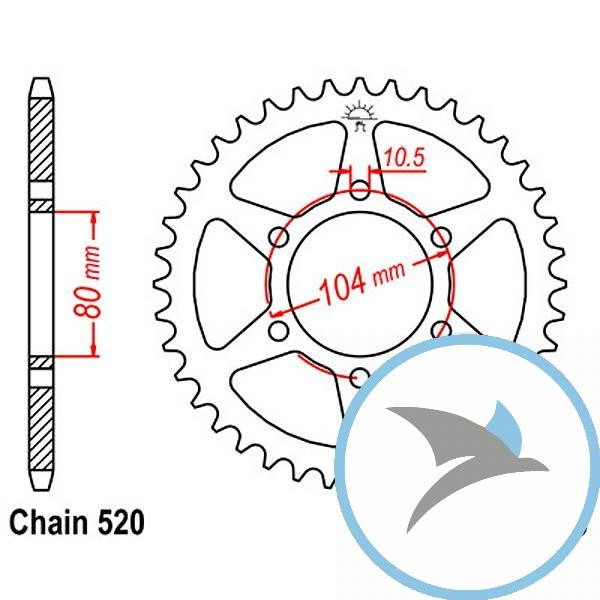 Kettenrad 40Z Teilung 520 Innendurchmesser 080 Lochkreis 104 - JTR478.40