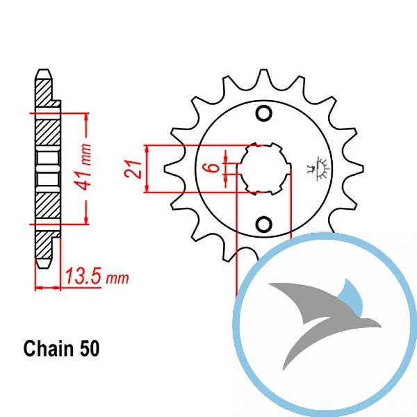 Ritzel 15Z Teilung 530 grobverzahnt 6 Innendurchmesser 21/25 - JTF286.15