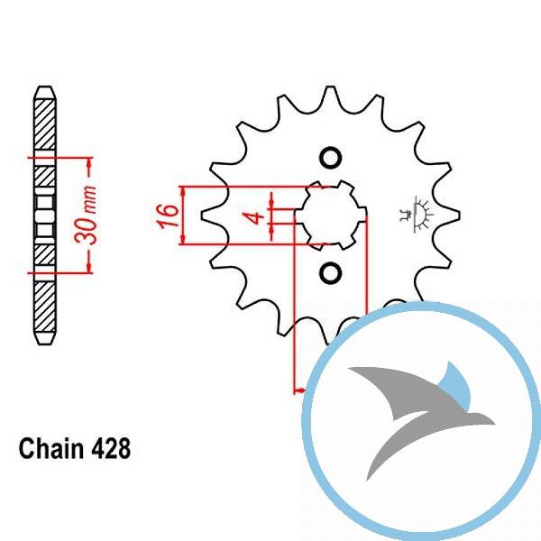 Ritzel 14Z Teilung 428 grobverzahnt 4 Innendurchmesser 16/20 - JTF548.14