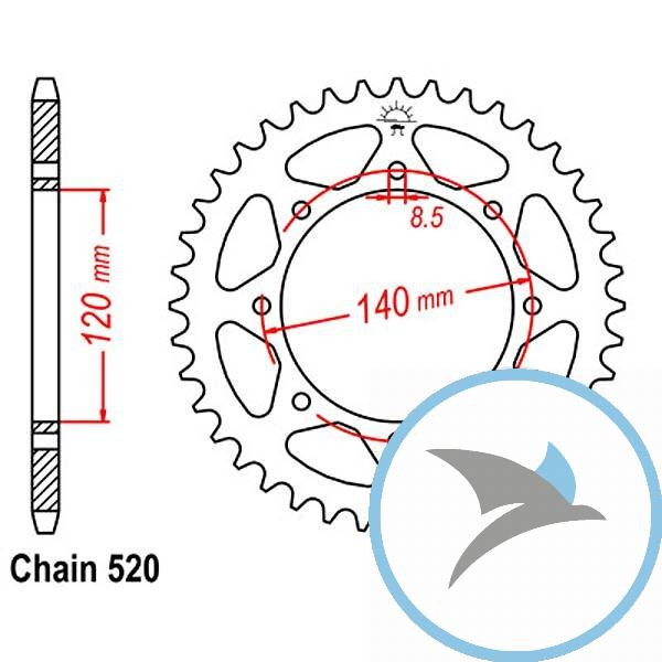 Kettenrad 42Z Teilung 520 Innendurchmesser 120 Lochkreis 140 - JTR487.42