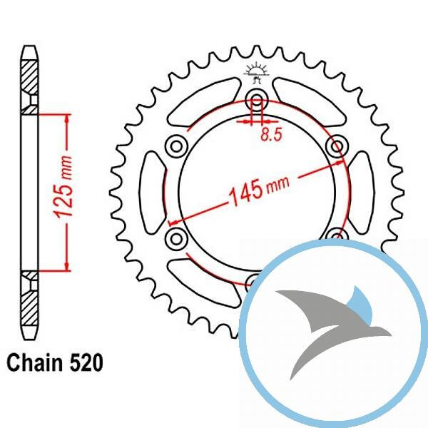 Kettenrad 44Z Teilung 520 Innendurchmesser 125 Lochkreis 145 - JTR698.44