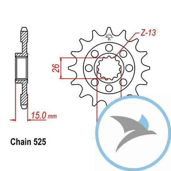 Racing-Ritzel 16Z Teilung 525 feinverzahnt Innendurchmesser 26/30 - JTF404.16