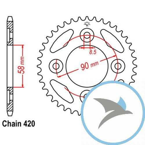 Kettenrad 35Z Teilung 420 Innendurchmesser 058 Lochkreis 090 - JTR212.35