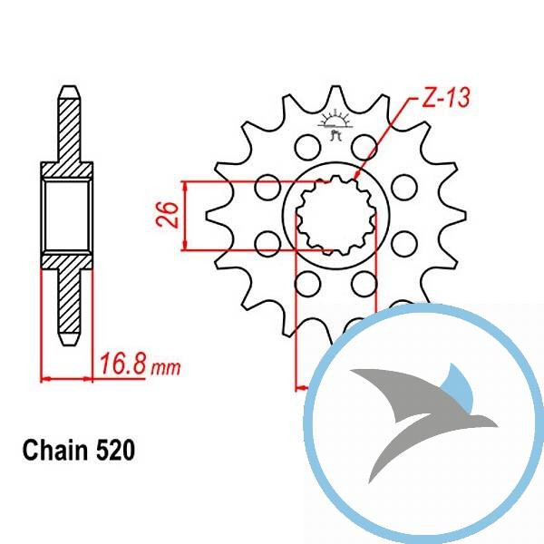 Racing-Ritzel 16Z Teilung 520 feinverzahnt Innendurchmesser 26/30 - JTF1269.16
