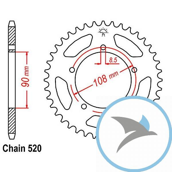 Kettenrad 39Z Teilung 520Innendurchmesser 090 Lochkreis 108 - JTR18.39