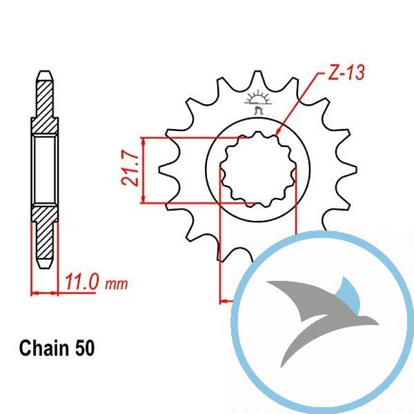 Ritzel 16Z Teilung 530 feinverzahnt Innendurchmesser 21.6/25 - JTF580.16