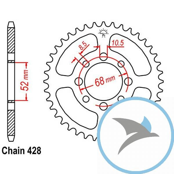 Kettenrad 36Z Teilung 428 Innendurchmesser 052 Lochkreis 068 - JTR802.36