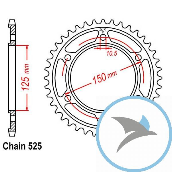 Kettenrad 45Z Teilung 525 Innendurchmesser 125 Lochkreis 150 - JTR899.45