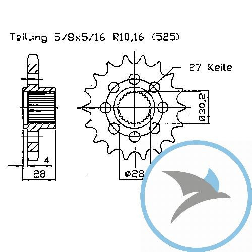 Racing-Ritzel 18Z Teilung 525 feinverzahnt Innendurchmesser 28/30.2