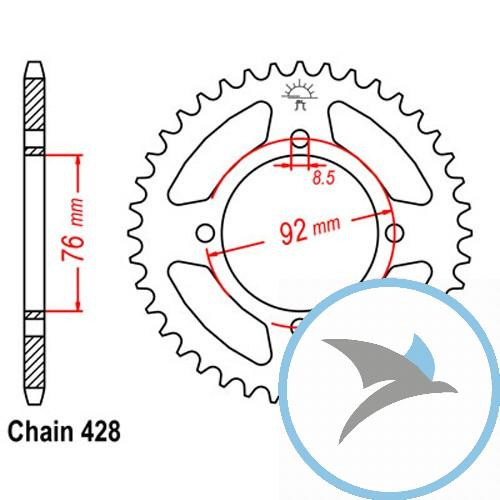Kettenrad 39Z Teilung 428 Innendurchmesser 076 Lochkreis 092 - JTR1080.39