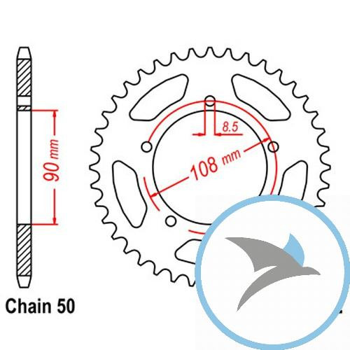 Kettenrad 38Z Teilung 530Innendurchmesser 090 Lochkreis 108 - JTR1022.38