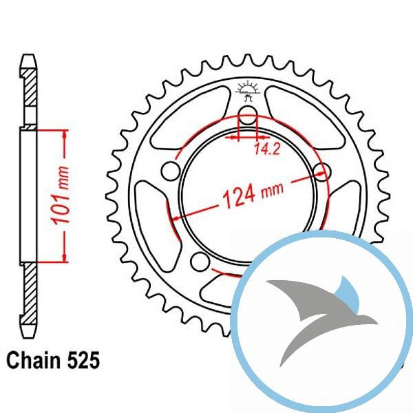 Kettenrad 37Z Teilung 525 Innendurchmesser 101 Lochkreis 124 - JTR898.37