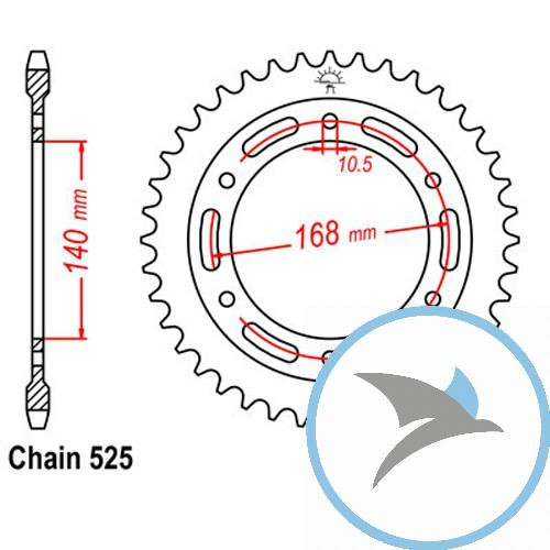 Kettenrad 41Z Teilung 525 Innendurchmesser 140 Lochkreis 168 - JTR3.41