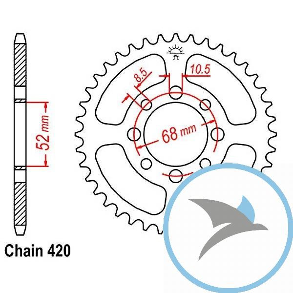Kettenrad 30Z Teilung 420 Innendurchmesser 052 Lochkreis 068 - JTR801.30