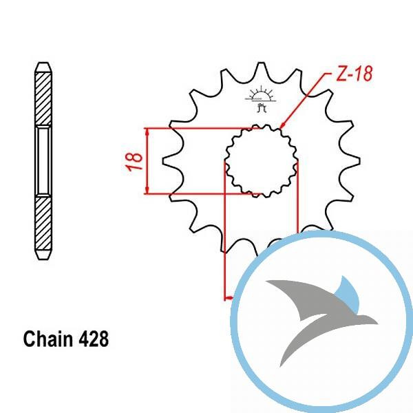Ritzel 11Z Teilung 428 feinverzahnt Innendurchmesser 18/20 - JTF426.11
