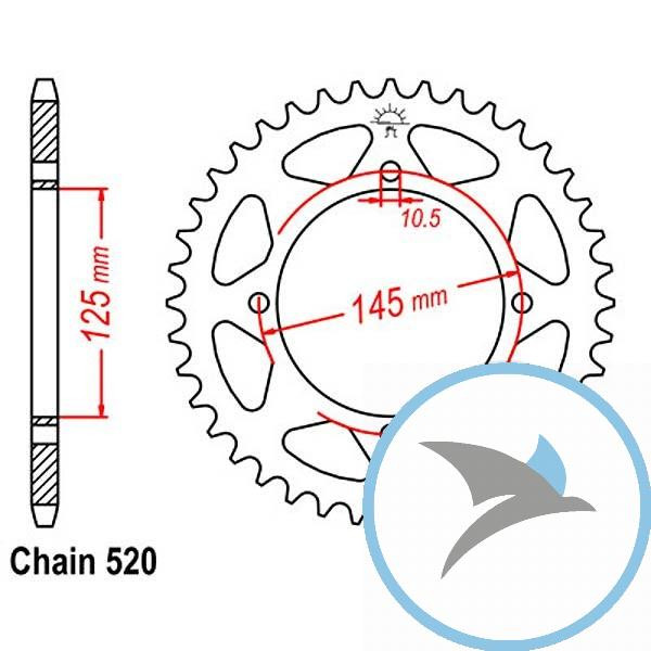 Kettenrad 39Z Teilung 520 Innendurchmesser 125 Lochkreis 145 - JTR857.39