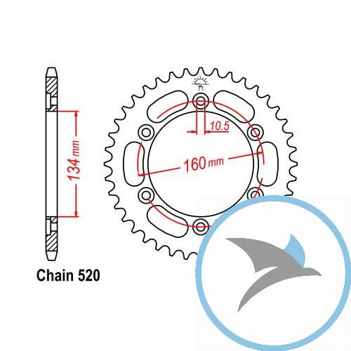 Kettenrad 40Z Teilung 520 Innendurchmesser 134 Lochkreis 160 - JTR1308.40