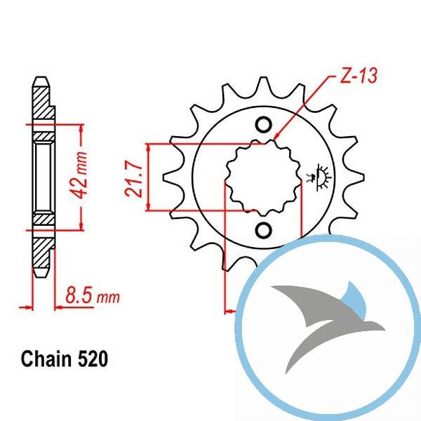 Ritzel 14Z Teilung 520 feinverzahnt Innendurchmesser 21.6/25 - JTF512.14